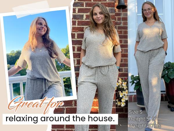 EKOUAER women's two-piece short sleeved top and cropped pants casual wear and S-XXL comfortable and soft casual wear light spring and summer set