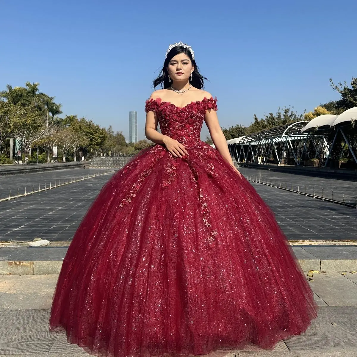 NO.31 Quinceañera Dress with Three Dimensional Flowers plain mature bodycon party dress
