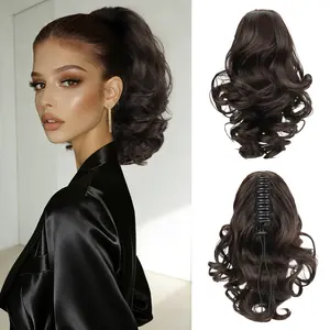 Short ponytail Extension, 12 Inch Claw Clip Ponytail Extension, Curly Loose Wavy Pony Tails, Quick on and off, Cool Ponytail Extension, Breathable ponytail Extension, Synthetic Claw Clip Extensions