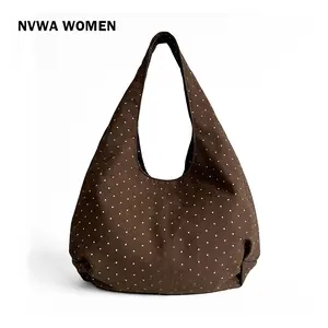Star Polka Dot Canvas Tote Bag for Women Large Capacity Shoulder Bag with Magnetic Snap for Daily Commute School Casual Outings