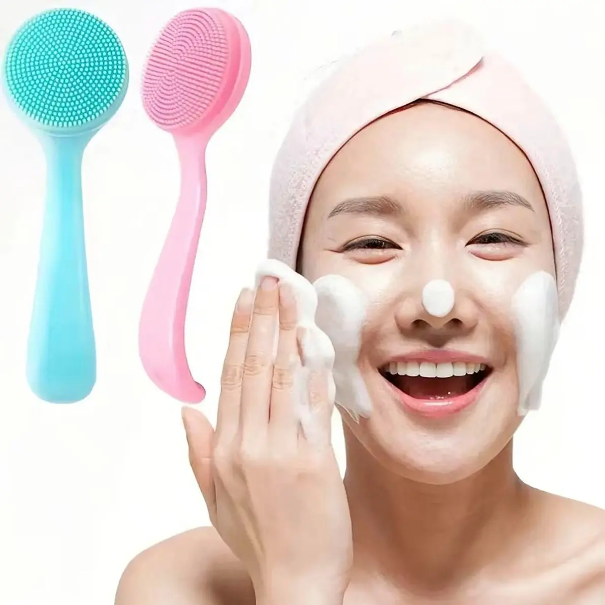 Manual Silicone Face Cleansing Brush, Soft Facial Scrubber for Daily Face Wash, Reusable Handheld Skincare Brush with Gentle Silicone Bristles, Face Care Tool for Cleansing, Massage & Light Exfoliation, Pink or Green