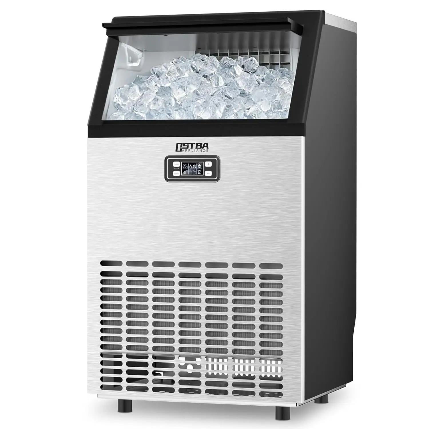 OSTBA Commercial Ice Maker 100 LBS/24H Output Under Counter & Freestanding Self-Cleaning LCD Display ETL Certified for Bars Restaurants & Offices nugget Ice Making Machine