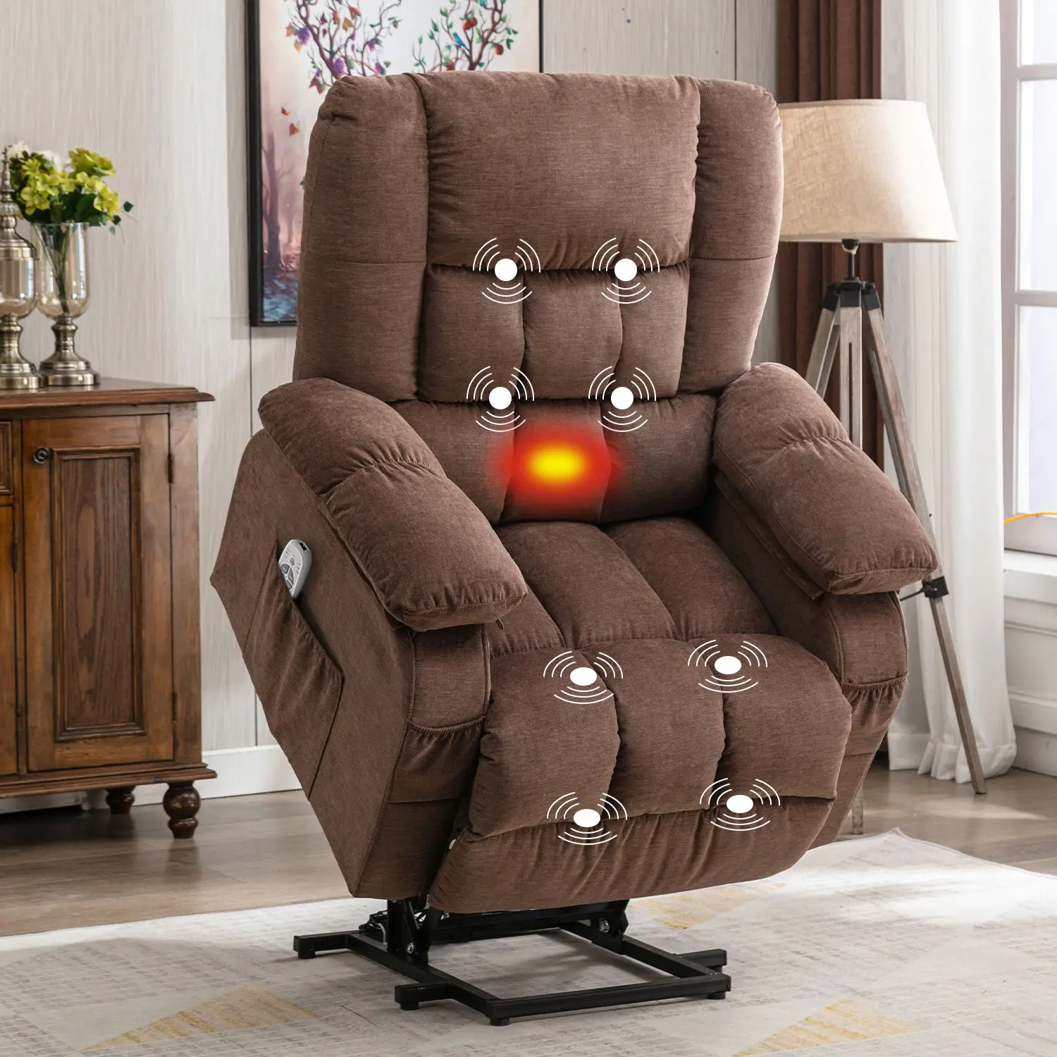 JONPONY Oversize Power Lift Recliner Chair for Elderly - 8 Massage Points, Heat, Lay Flat Assist, Dual Side Pockets, Breathable Fabric, Adjustable Support Living Room Indoor Furniture, Adjustable Support Living Room Furniture