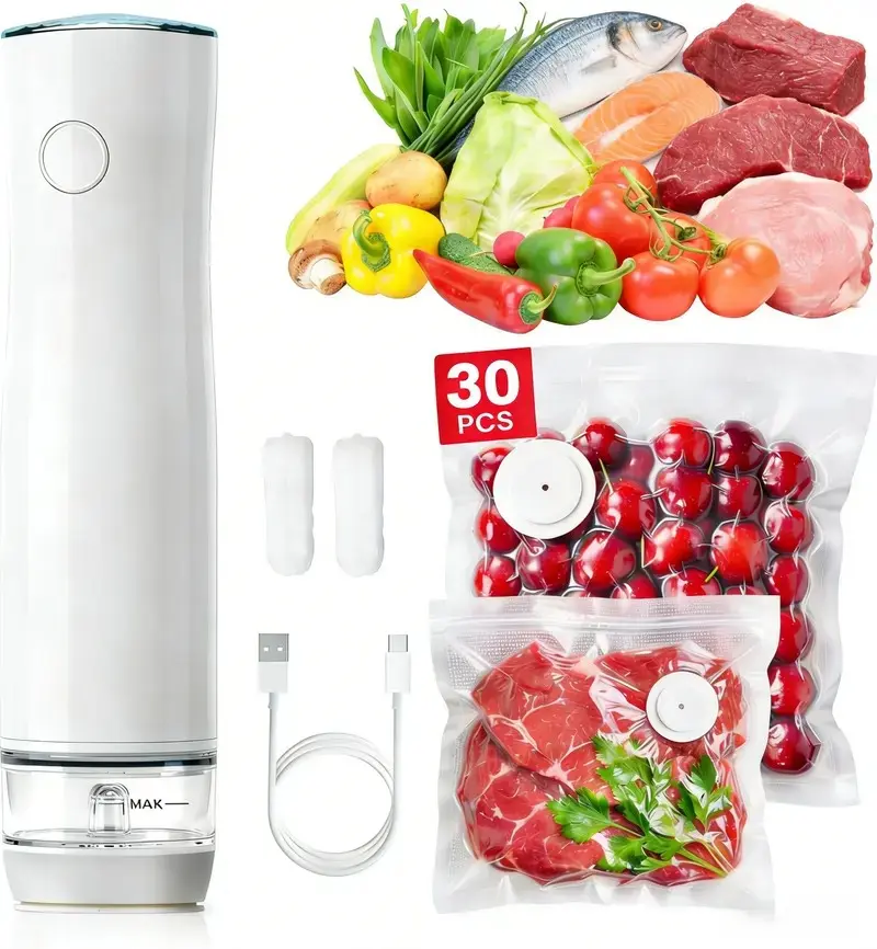 Food Vacuum Sealer Machine Handheld Cordless with Visual Water Storage Tank,30 Reusable Vacuum Bags (2 Sizes) Compact Portable Vacuum Sealer Kit,Meal Prep Sous Vide Freezer Storage,5X Freshness Kitchen Essential tiktokshopbacktoschool homedecor