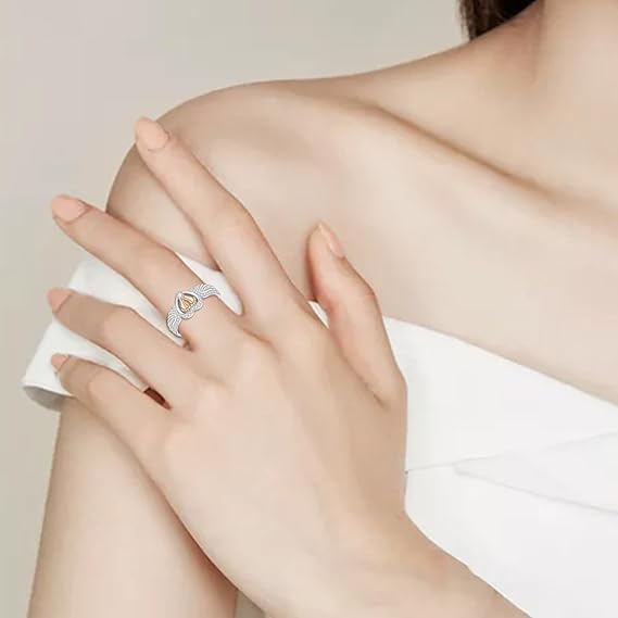 Mommy Of An Angel Ring - Angel Wing Ring for Women Mom Heart Mommy of An Angel Rings Footprint Bands Memorial Mothers Day Gifts