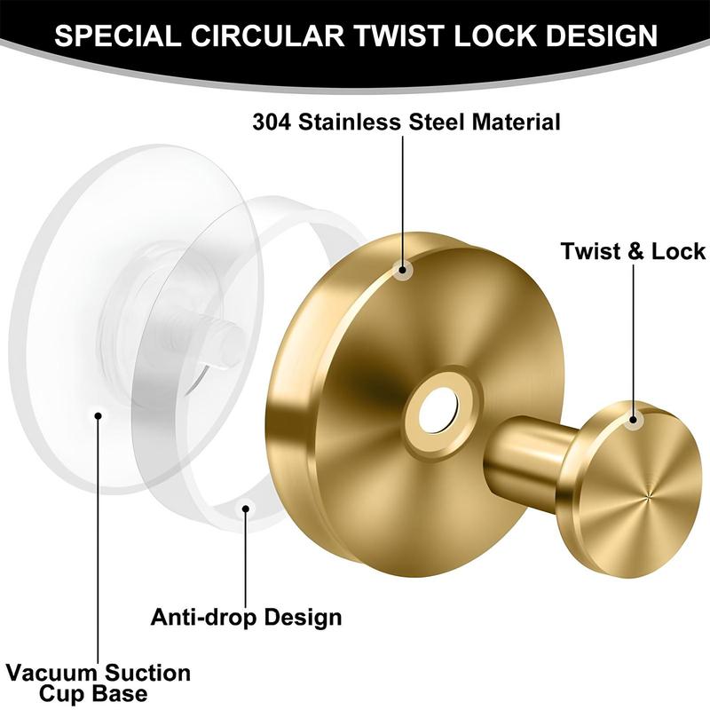 Upgraded Drill-Free Suction Cup Hooks, 22LB Strong Stainless Steel Wall Hooks for Bathroom, Shower, Glass & Mirror, 2-Pack Reusable Wreath Door Hangers for Fall, Christmas & New Year Decorations