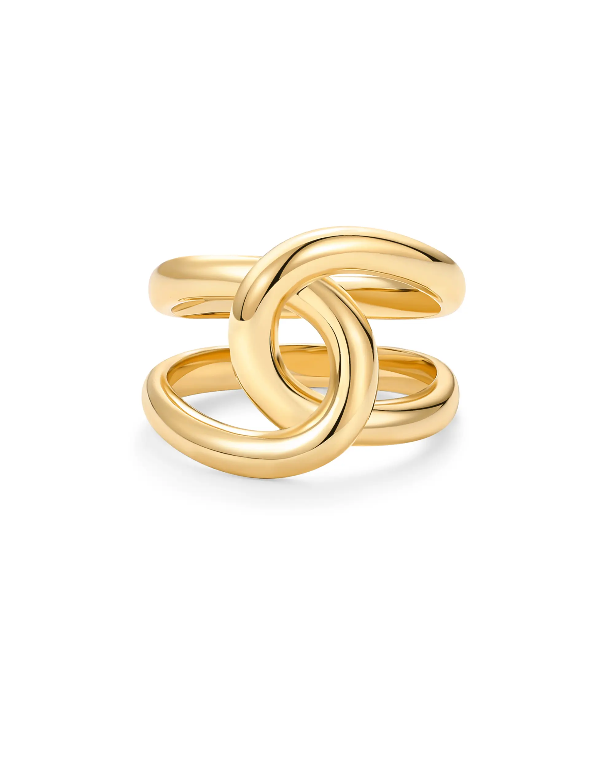 PAVOI 14K Gold Plated Chunky Interlock Statement Ring for Women - Interloop Band Thick Link Stackable Rings