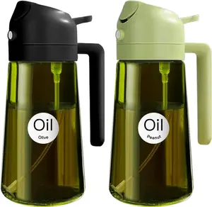16oz/470ml 2PCS Light Blockage Dark Oil Sprayer for Cooking, 2 in 1 Olive Oil Dispenser Bottle for Kitchenn, Green Glass Oil Bottles, Food-Grade Oil Mister for Air Fryer, BBQ (Black & Green)
