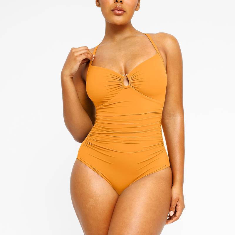 Shapellx Women's Smart Sculpt Shaping Swimsuit U-Ring Cut Out Slimming Swimwear One Piece Tummy Tucking Bathing Suit