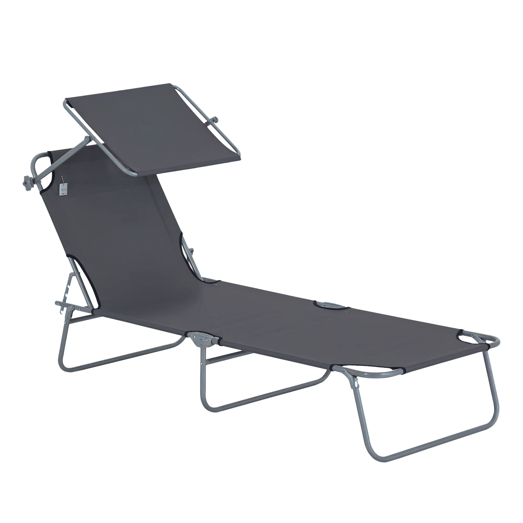 Outsunny Adjustable Fold-Down Lightweight Sturdy Sunlounger - Chaise Chair Sunbed with Sun Shade, Patio Seating, Garden Seating for Backyard, Camping, Adjustable Folding Lounger