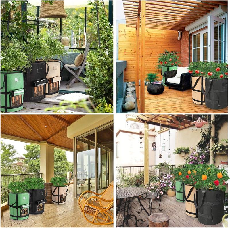 TENOVER Kartoffel-Anbaubeutel, 2 x 43 l Pflanzbeutel/Garten-Kartoffel-Pflanzbeutel, doppellagiger, atmungsaktiver Vliesstoff mit Fenstererde