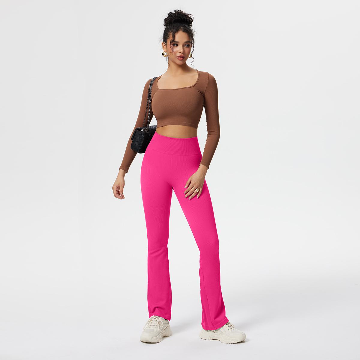 OQQ Women's Yoga Pants Ribbed Seamless Workout High Waist Bell Bottoms Flare Leggings Comfort SpringStatements