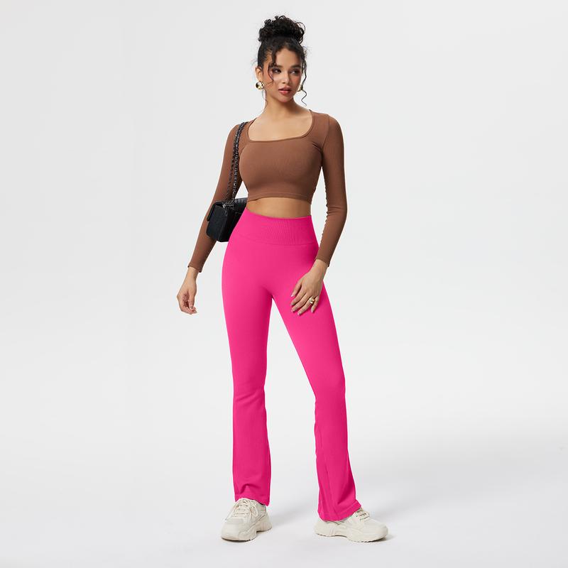 OQQ Women's Yoga Pants Ribbed Seamless Workout High Waist Bell Bottoms Flare Leggings Comfort