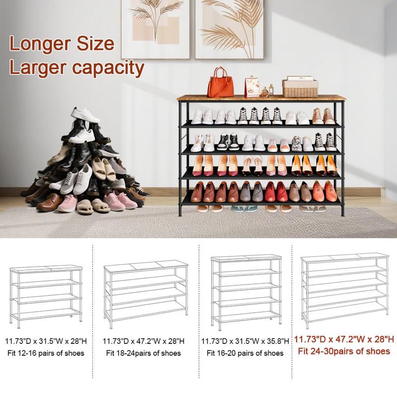 SUOERNUO Shoe Rack Organizer 4 Tier 5 Tier 6 Tier Metal Storage Shelf with Industrial MDF Board & Layer Fabric for Garage Home Organization