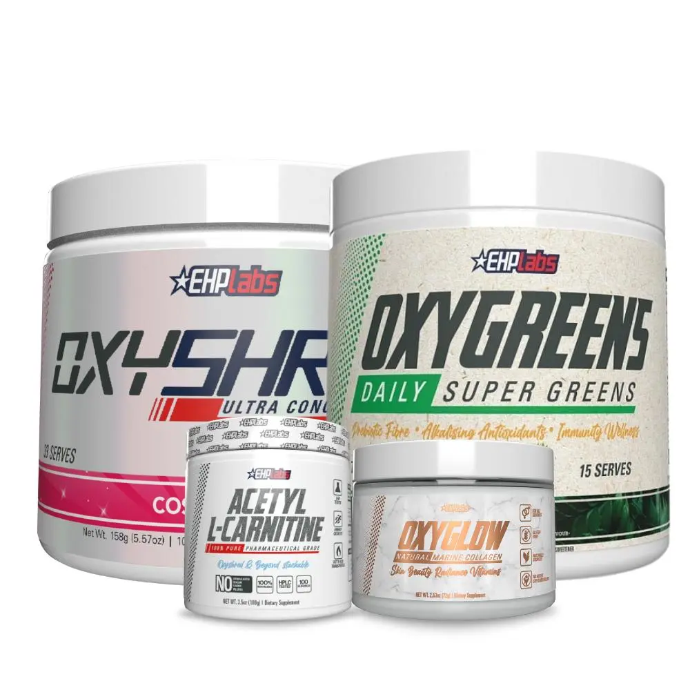 OxyShred Ultra Recomp Stack | Pre-Workout + OxyGreens + OxyGlow + Acetyl L-Carnitine | Energy, Gut Health & Recomposition Support | 4-Product Bundle