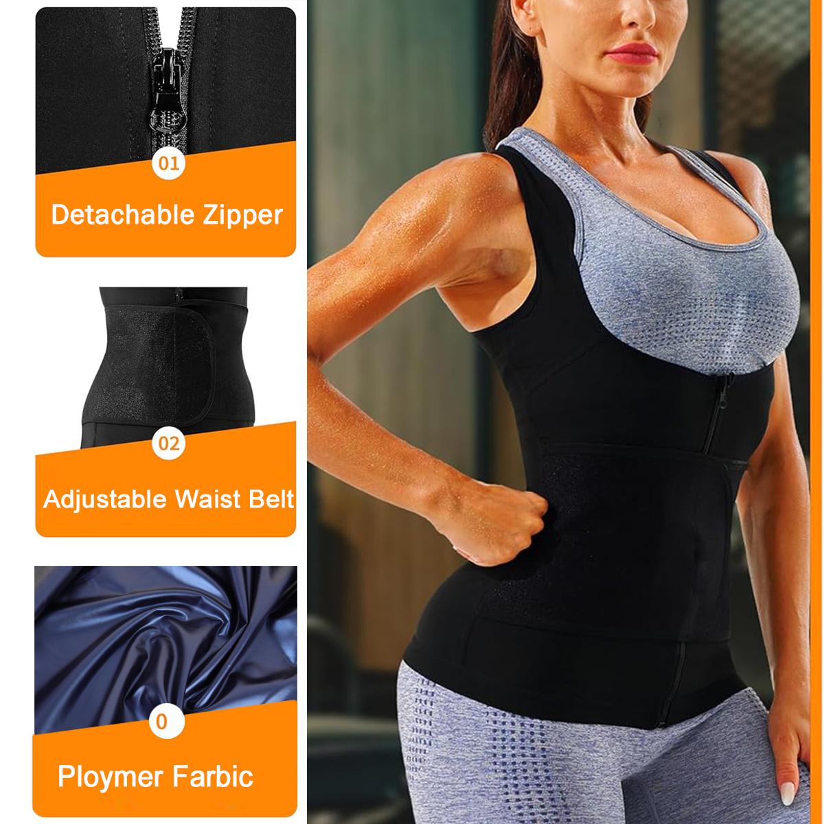 Outdoorfun Women's Adjustable Waist Trainer Corset Vest with Zipper Sauna Suit Workout Body Shaper Tank Top, Sports Fitness Running Yoga Gym Shapewear Sauna Suit, Fajas Para Mujer, Women Sportswear