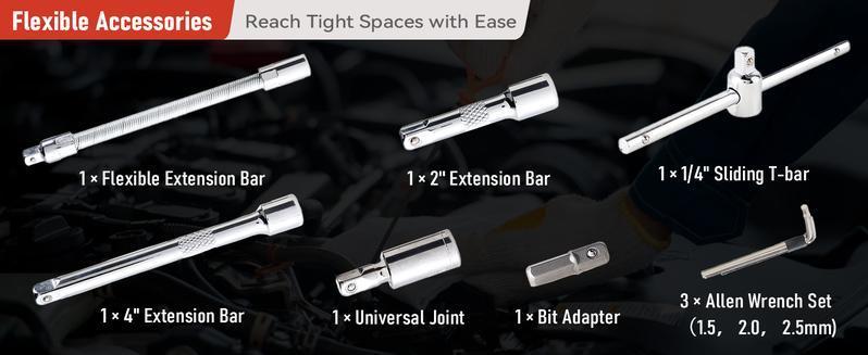 46/53 pcs Car Repair Tool Kit, Household Machinery Tools Set,Standard Socket Wrench, 1/2 * 1/4 "3/8" Drive Depth,Ratchet Screwdriver Compatible with Car Repair & Bicycle Repair, Hardware Toolbox,Auto Household, Christmas Gift for Dad,Black/Green