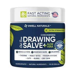 Owell Naturals Chickweed Drawing Salve with Aloe Vera for Boils Cyst Splinters Poison Ivy Oak Skin Disorder Irritations Burns Minor Cuts Dry Skin Itching