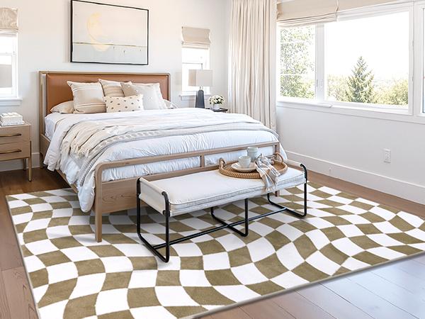 LOKHOM 8x10 Large Washable Checkered Area Rug, Non-Slip Soft Living Room Rug with Rubber Backing, Low Pile Rug Floor Carpet for Dinning Room, Bedroom