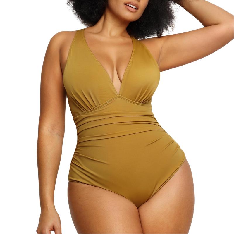 Shapellx Women's Smart Sculpt Front Ruched Swimsuit Tummy Tucking One Piece Slimming Bathing Suit Sculpting Snatched Waistline Swimwear
