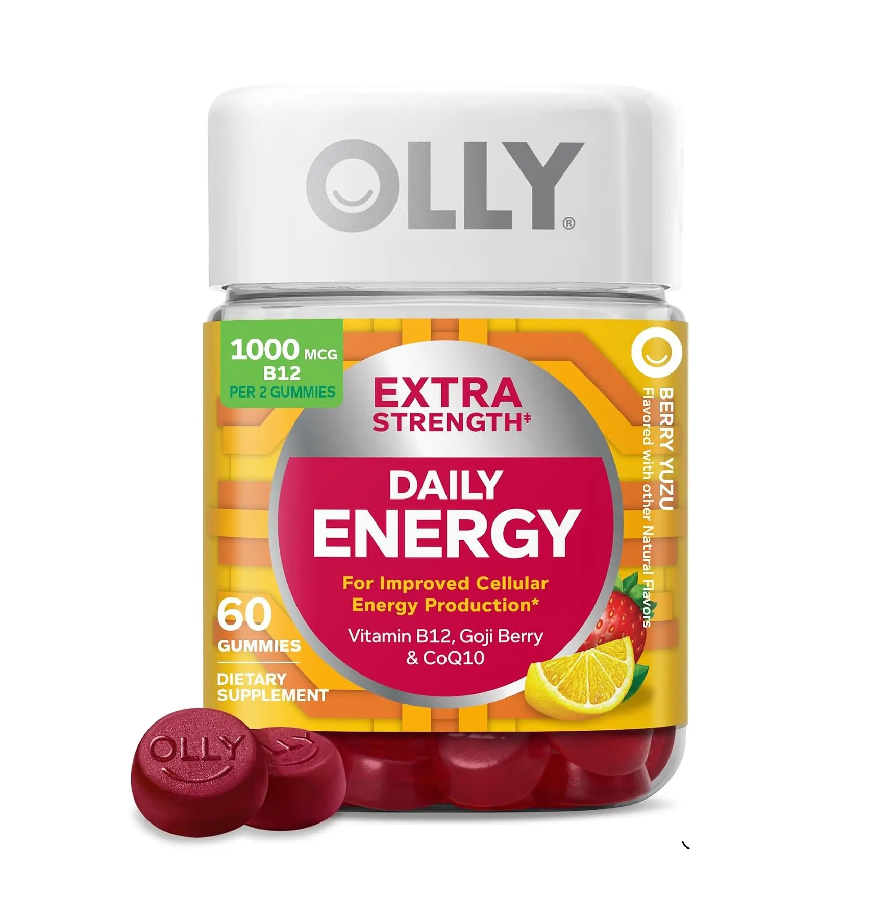 OLLY Extra Strength Daily Energy, Vitamin B12, CoQ10, Berry Yuzu - 60 Count