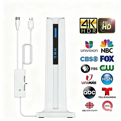 HWU HD TV Antenna - Indoor-Outdoor Audio & Video Accessory with Long-Range Reception, Low Noise, Less Interference, Free HD Local Channels (News, Sports, Univision, The CW), Easy Setup, Copper Cable Boost, Included Cable & Plug for Smart TVs