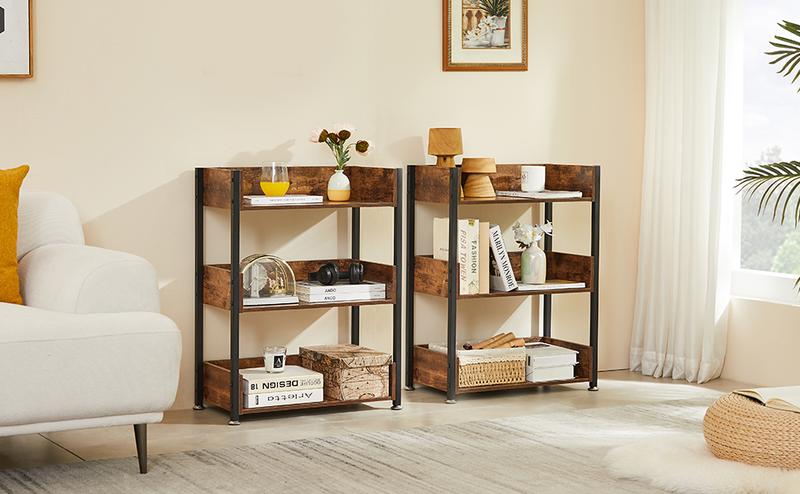 3 Tier Bookshelf Metal Wood Small Book Case Floor Standing Display Shelves Book Shelf Storage Organizer for Living Room, Bedroom,Office Furniture Spacesaving
