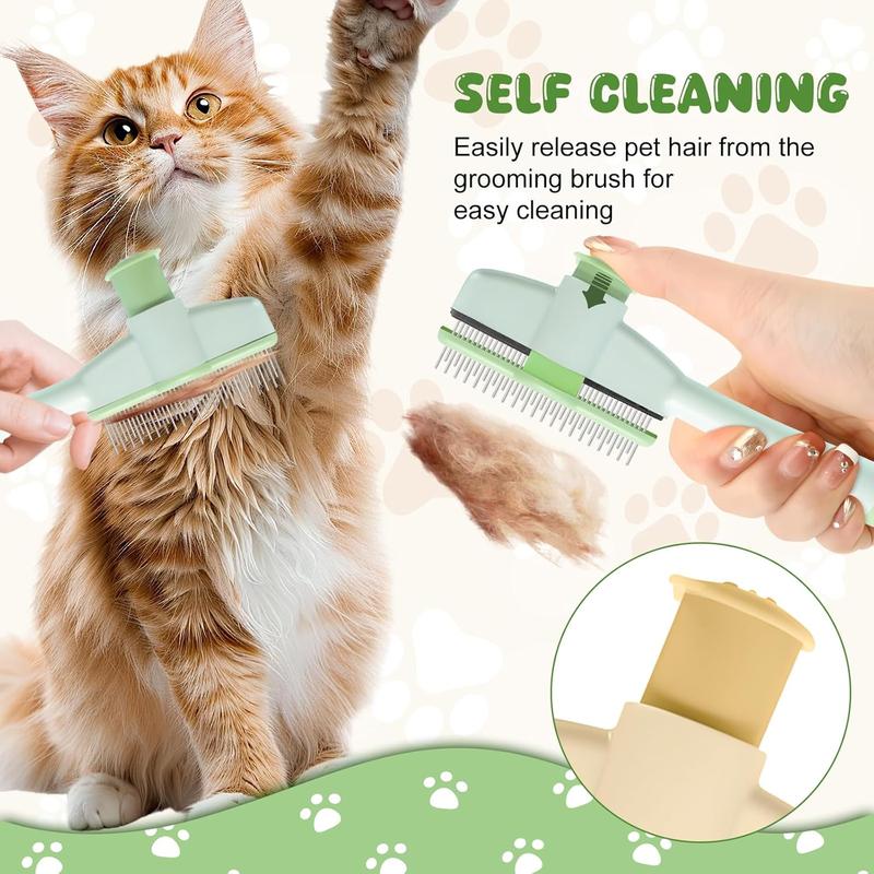 2-Pack Pet Hair Removal Comb & Flea Comb with Release Button for Cats & Dogs - Grooming Brush for Short/Long Hair Green & Yellow