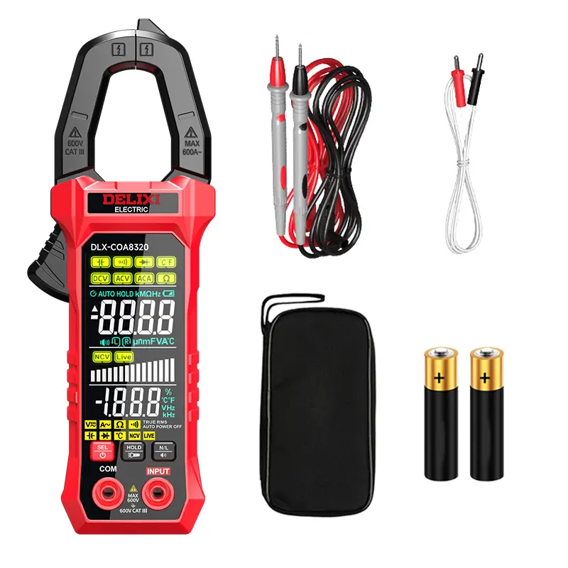 DELIXI Clamp Meter Multimeter 6000 Count Auto Amp Clamp, Professional True-RMS Voltmeter Voltage Tester, NCV Testing, Automatic AC/DC Voltage & AC Current, Temperature Continuity Resistance Diode Capacitance Measurement with Storage Bag