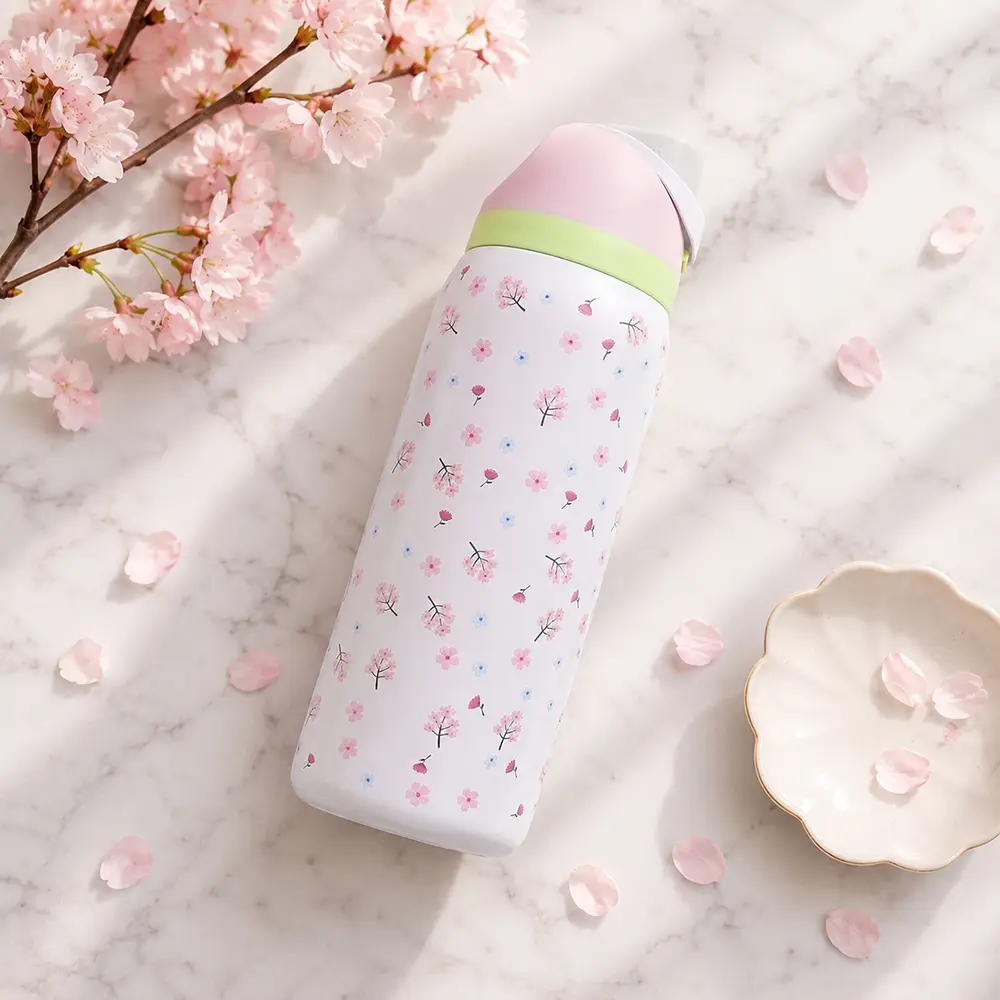 Owala Pink Cherry Blossom Print Water Bottle with Flip Lid – Cute Floral Reusable Travel Bottle for Women & Teens, School, Gym, Work & Daily Use