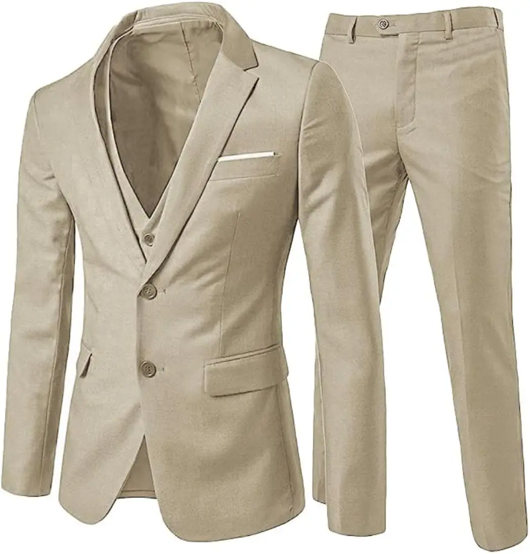 Men's Classic 3-Piece Suit Set, Solid Color Tailored Fit Formal Menswear with 2-Button Jacket for Business & Wedding Guest Attire, Classic Suit Set, Casual, Formal Guest Attire, Solid Color Suits