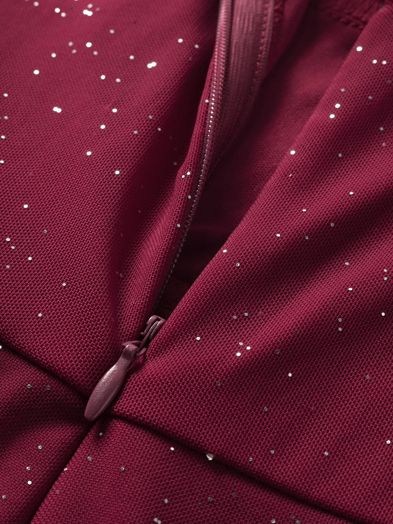 Backless Halter Trumpet Sleeve Split Thigh Ruched Sequin Back Tie Mesh Dress, for Party Fashionable Evening Dating Dress