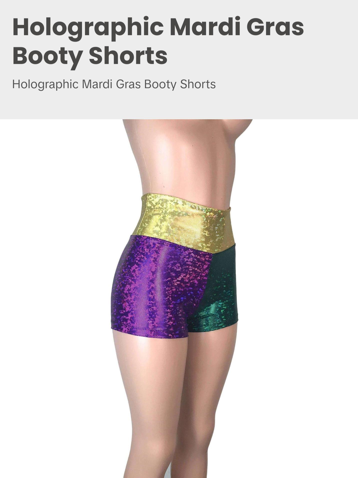 High Waisted Mardi Gras Booty Shorts - Holographic