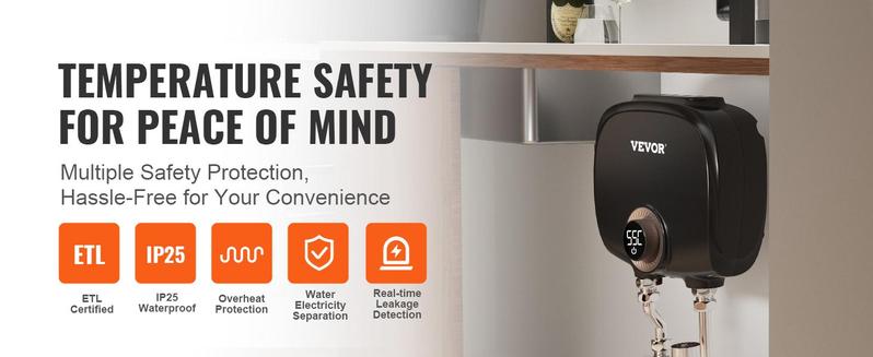 VEVOR Tankless Water Heater Electric, TikTokShopBlackFriday, 7kw On Demand Instant Under Sink Water Boiler, Digital Temperature Display & Easy Installation & 24-Hour Water Supply, For Kitchen Bathroom Faucet And Shower