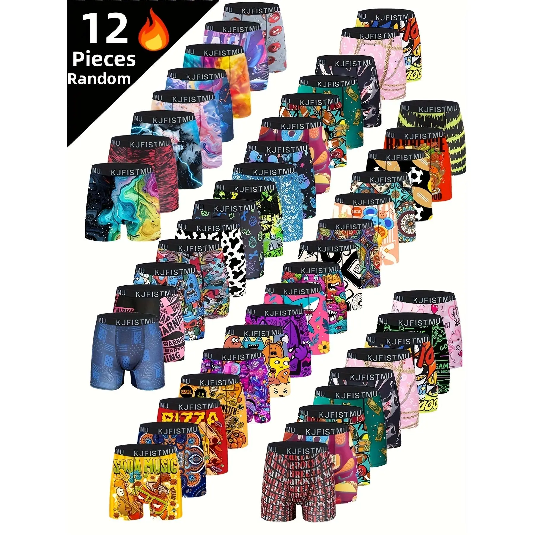 12pcs KJFISTMU Men's Cartoon Tie-Dye Striped Boxer Briefs - Soft, Comfortable & Breathable Polyester Blend, Vibrant Athletic & Everyday Shorts for Casual Wear Menswear Mixed Color Socks Beige，Christmas gifts，stock up on specials，value pack，bundle sets