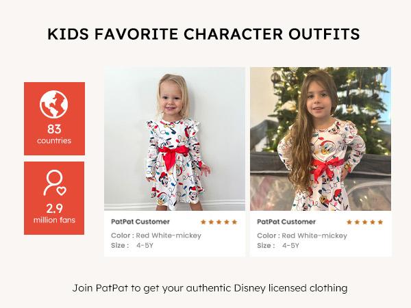 PatPat Disney Baby Girl Dress Mickey & Friends Print with Bow Holiday Outfit for Photos Festive Mickey & Friends Print Dress，easter
