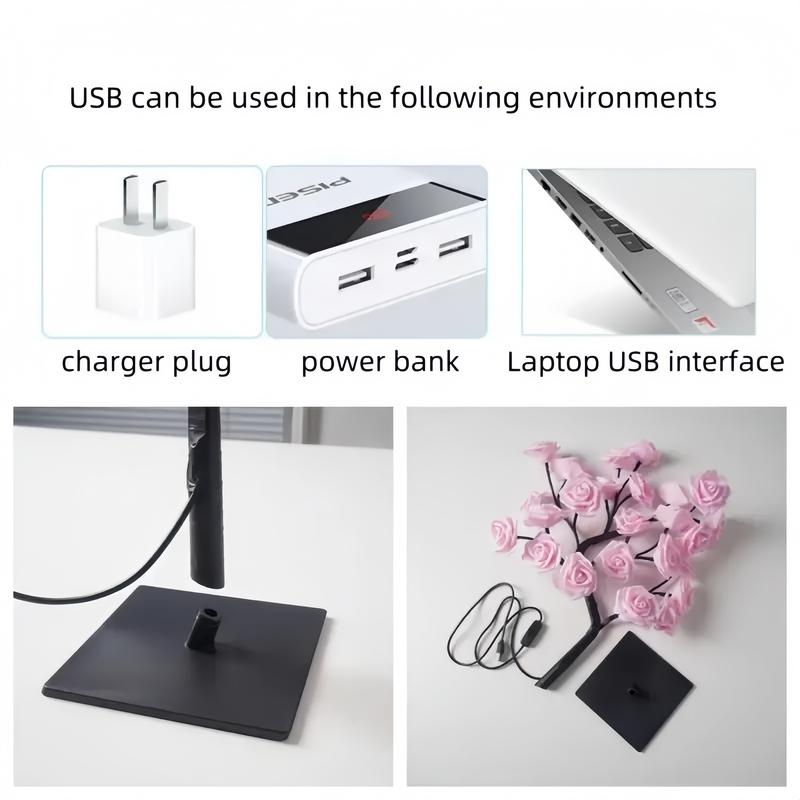 Romantic glowing rose tree, USB plug-in model, suitable for home decoration, party atmosphere lights, send friends birthday gift small table lamp, bedroom, living room decorations