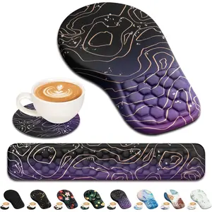 3 in 1 Ergonomic Mouse Pad and Keyboard Wrist Rest, Pad for Mouse and Keyboard Massage Design, NonSlip Mousepad Set with Wrist Rest for Desk (Purple)