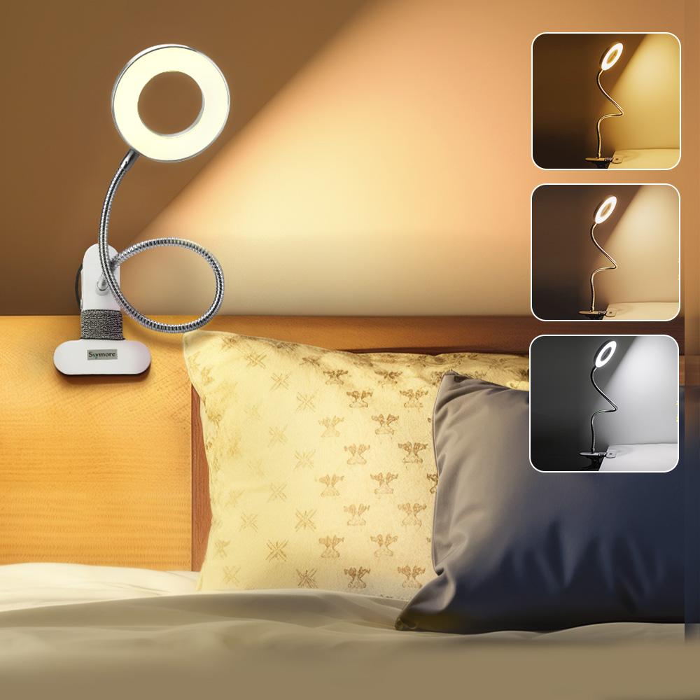 LED Clip-on Reading Light for Bed - 3 Color Modes & 10 Dimmable Brightness Levels - Eye-Caring Desk Lamp