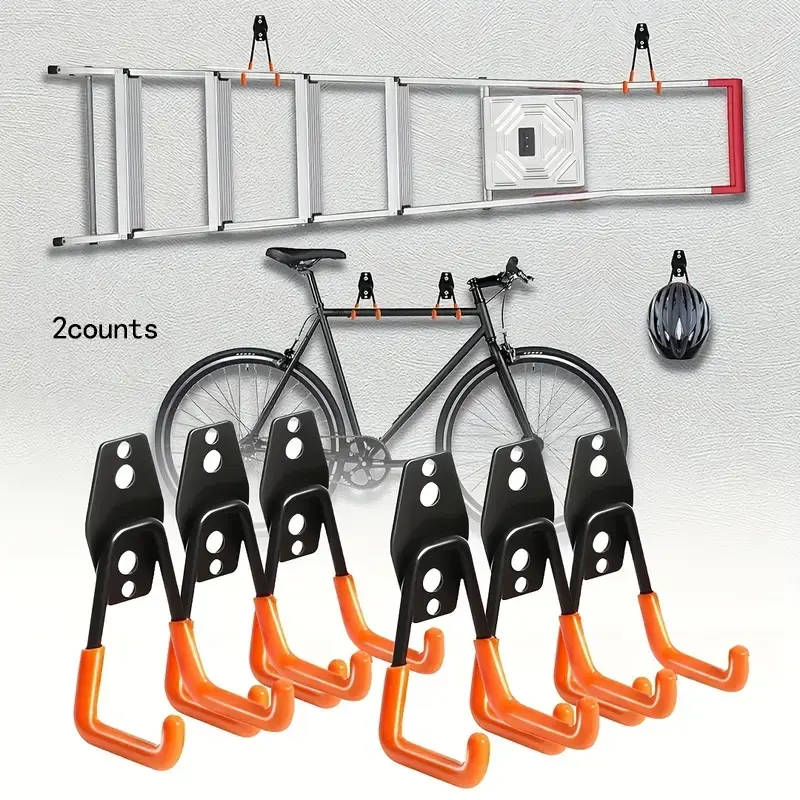 Heavy-Duty Dual-Color Metal Tool Hooks, Rustproof Sturdy Hooks, Wall-Mounted Garage Organizer for Ladders & Bikes, Includes Hooks, Rust-Resistant, Sturdy Construction