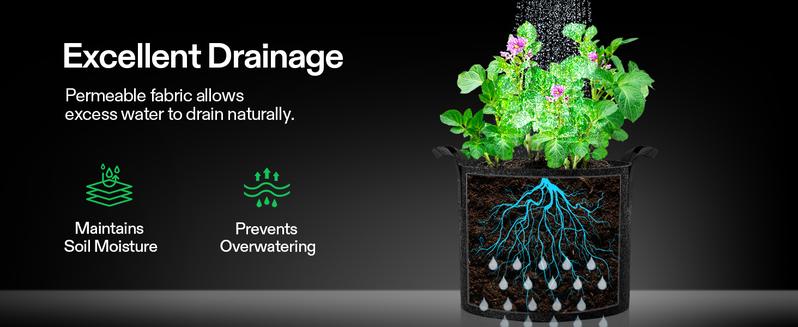 VIVOSUN 5-Pack Grow Bags, 500G Thick Nonwoven Fabric Pots with Strap Handles, Multi-Purpose Rings, for Low Stress Plant Training Fruits, Vegetables, and Flowers