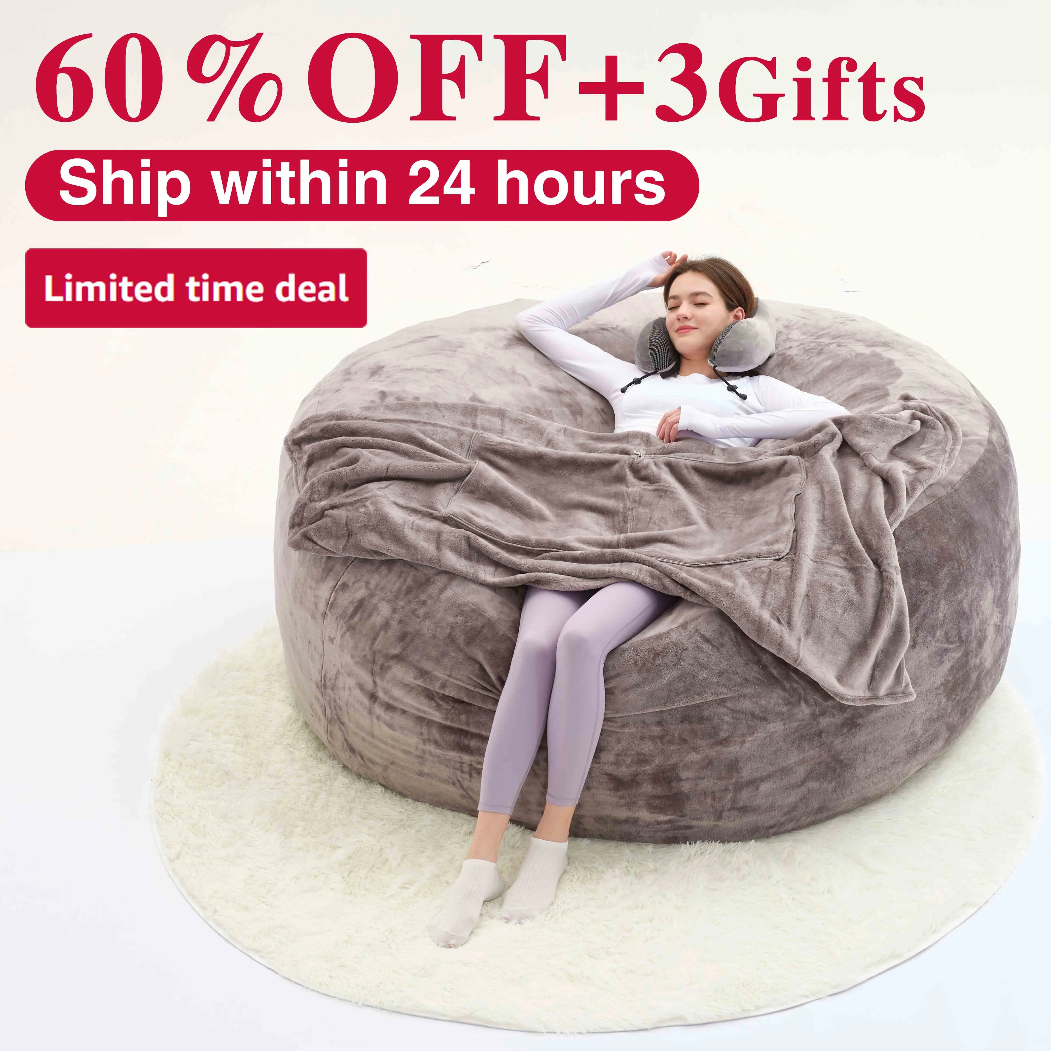 3FT 4FT 7FT NO Gift ,5FT JUMBO  Bean Bag with 3 Gifts - Soft Flannel Fabric High-Rebound Memory Foam Lazy Sofa Beanbag Chair for Home Comfort & Relaxation
