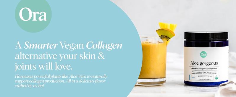 Ora Organic Vegan Collagen-Boosting Powder for Women and Men - Hair, Skin, & Nails Support - Bamboo Silica, Plant-Based Protein, Organic Vitamin C, Aloe Vera - Vanilla Flavor, 20 Servings