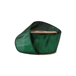 2 1/2" Wired Metallic Dupioni Ribbon | Dark Green | 10 Yard Roll