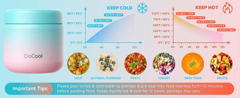 Kids Lunch Thermos,Vacuum Stainless Steel 13.5 oz, Insulated Food Jar for Hot/Cold Foods for Schools, Offices & Households Drinkware Flasks lunchbox