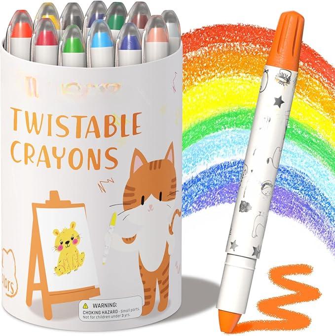 12 Twistable Crayons - Non Toxic Washable Oil Crayons, Toddler Silky Smooth Soft, Gift for Boys Girls, Drawing/Painting/Beginners/Artists Art