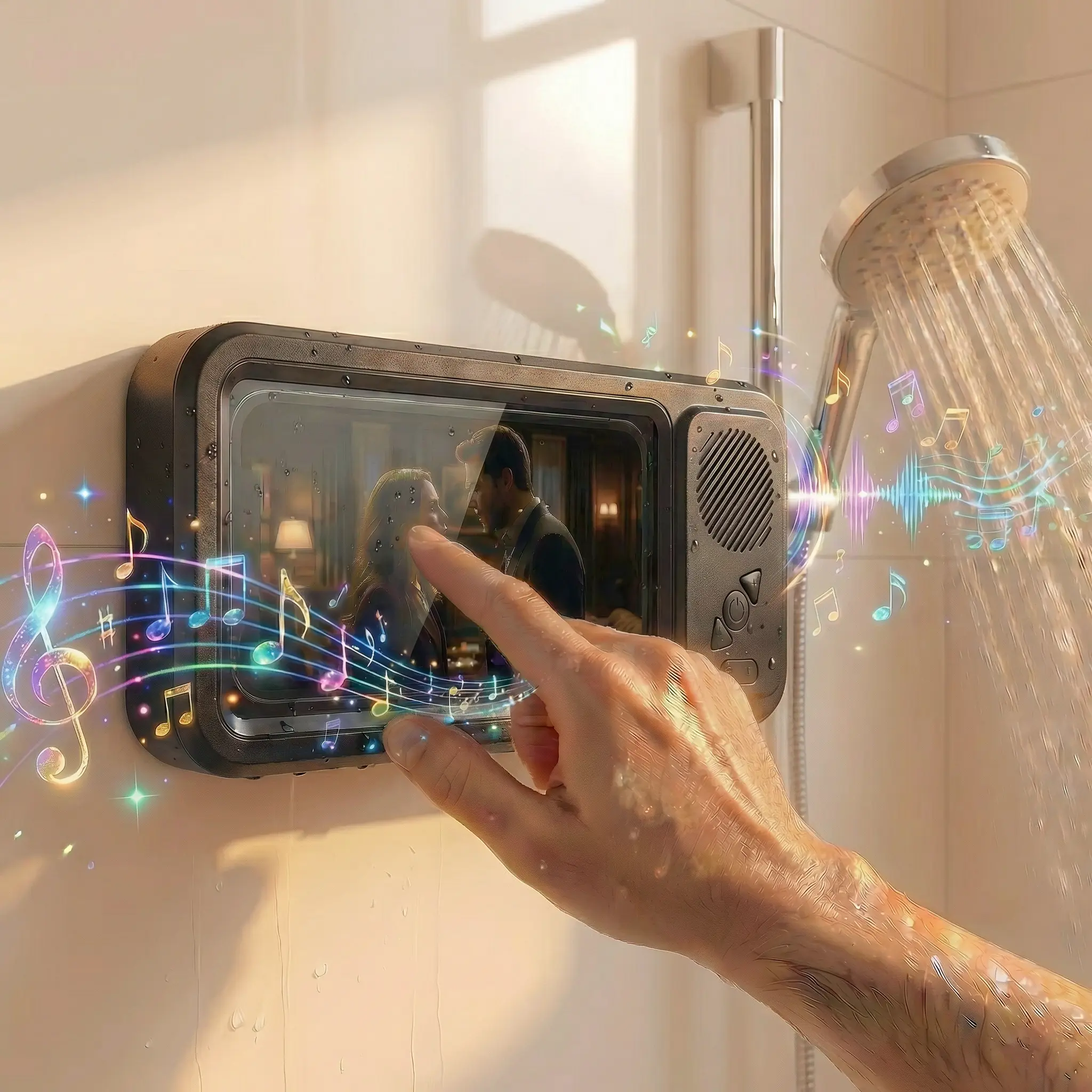 Compact Waterproof Bluetooth Box Speaker - 360° Rotating Touch Screen, IPX5 Waterproof, Audio Enhancement, Smartphone Holder, Hands-Free Calls, Portable Subwoofer, Mother’s Day Gift, Ideal for Shower & Pool, Smart Device Protection, Father’s Day Gift
