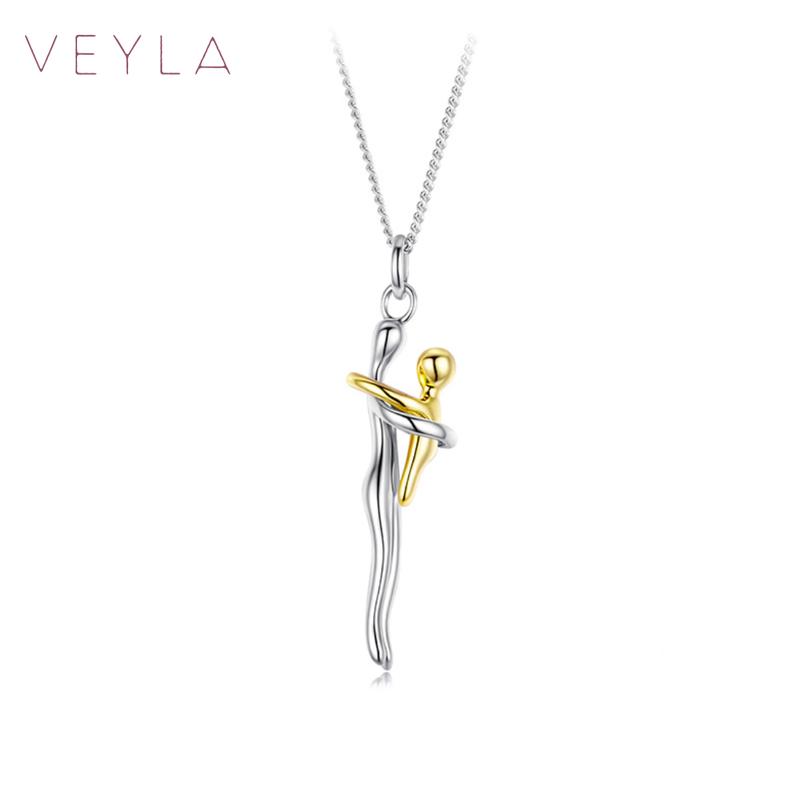 Hug Embrace Pendant Necklace for Mom & Child, Silver Gold Two-Tone Family Jewelry, Stylish and Meaningful Gift for Birthday, Party & Special Occasions – Veyla