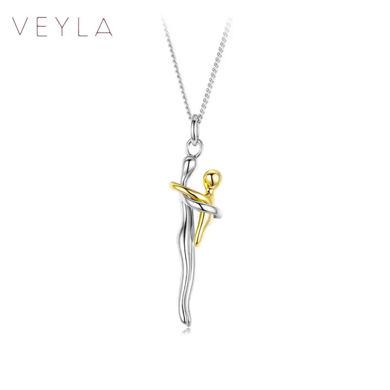 Hug Embrace Pendant Necklace for Mom & Child, Silver Gold Two-Tone Family Jewelry, Stylish and Meaningful Gift for Birthday, Party & Special Occasions – Veyla
