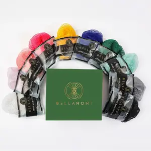 Bellanomi's Gift Box of 10 African Exfoliating Net Sponges for Gentle Exfoliation & Deep Cleansing - Vibrant Colors for Personal Care or Gifting